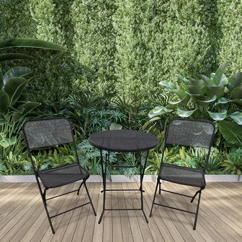 Padova 3 Piece Bistro Outdoor Backyard Dining Set with 2 Folding Chairs and Round
