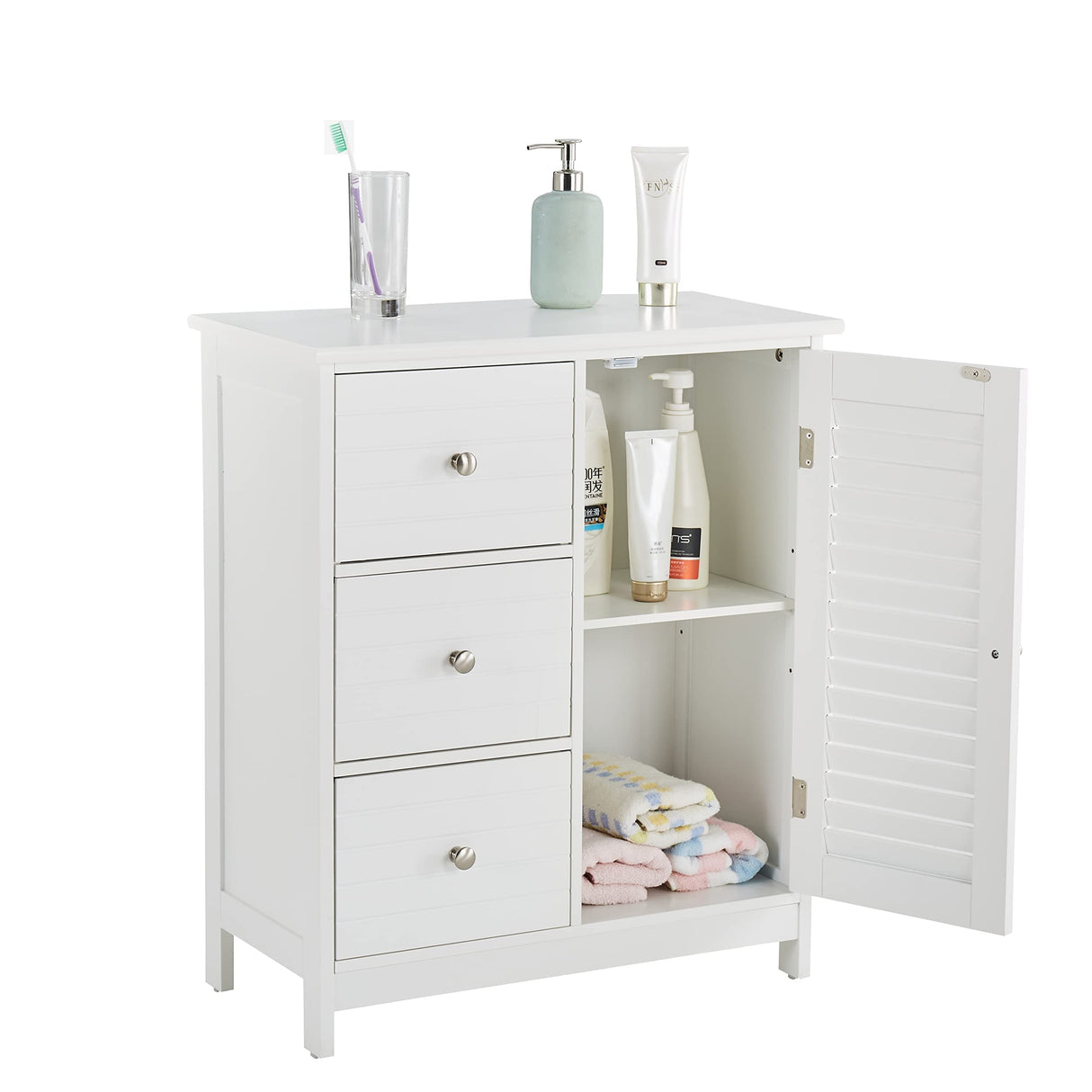 White Bathroom Storage Cabinet with 3 Drawers