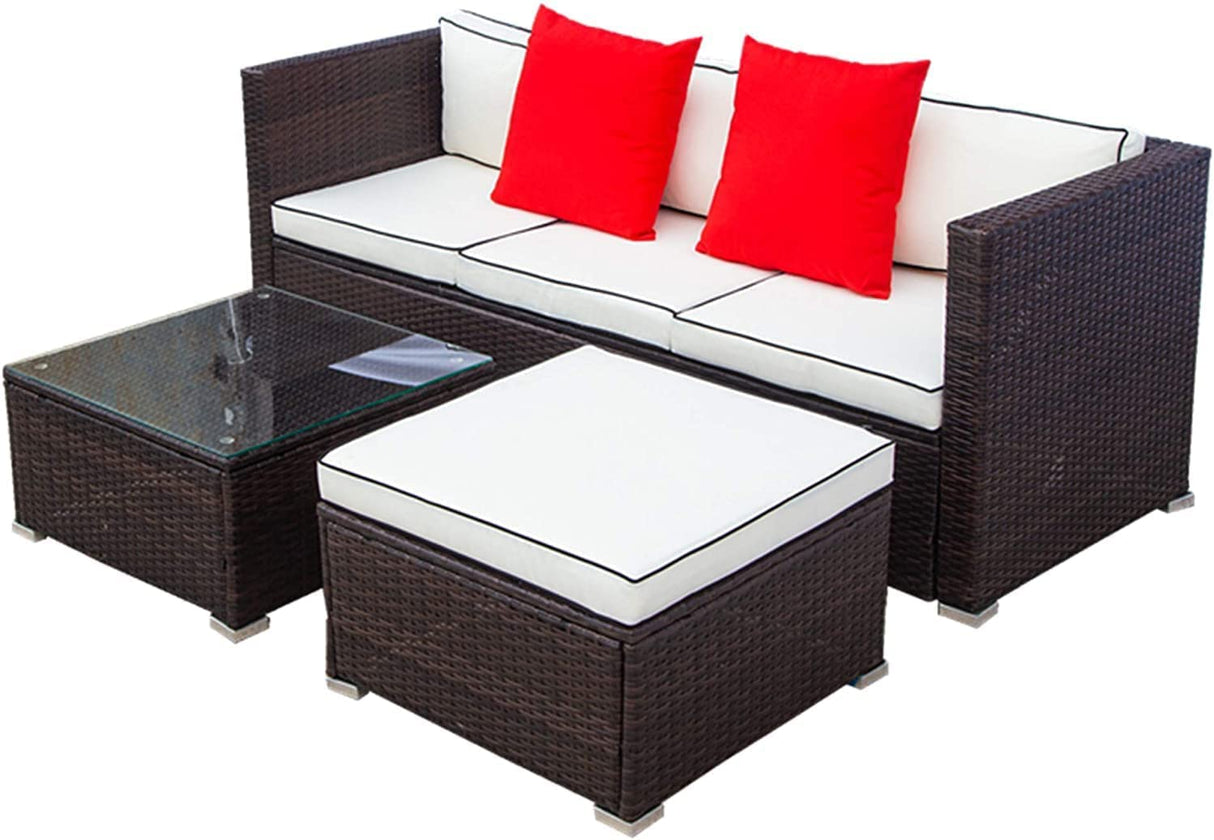 3-Piece Rattan Wicker Outdoor Sectional Set with Glass Coffee Table