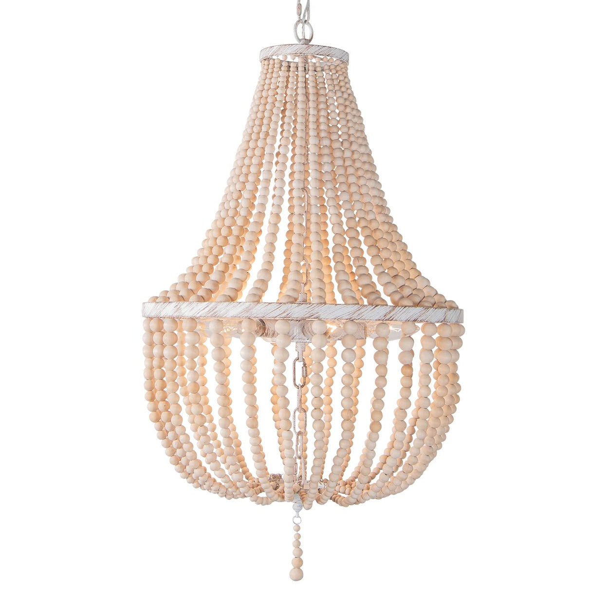 18-inch Boho Wood Beaded Chandelier Modern Farmhouse Ceiling Pendant Hanging