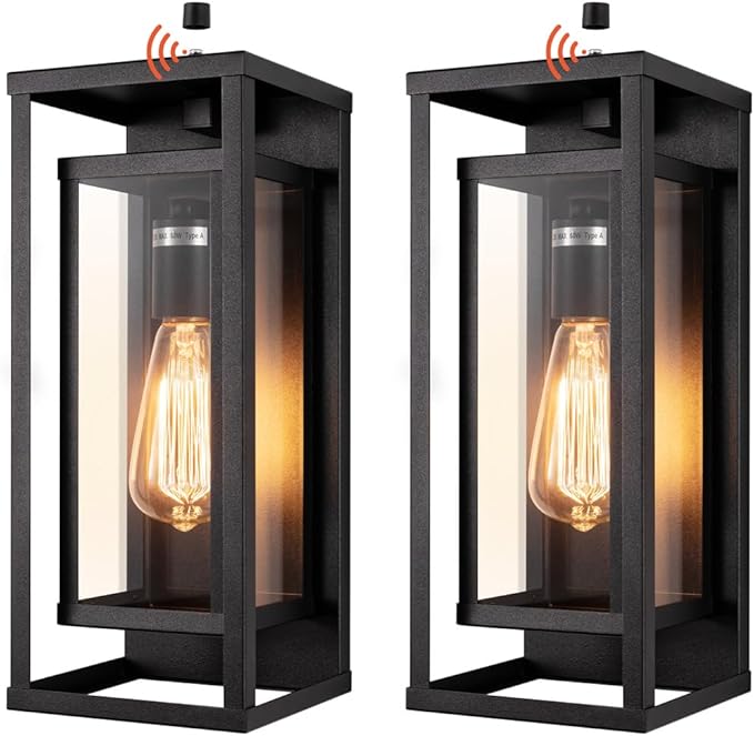 18" Dusk to Dawn Outdoor Wall Sconce 1 Light in Matte Black Rectangular Metal Frame