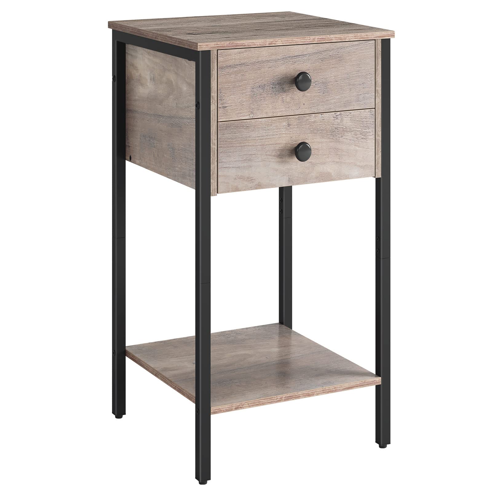 Tall Nightstand, Bedside Table with 2 Drawers and Storage Shelf, Industrial Telephone End