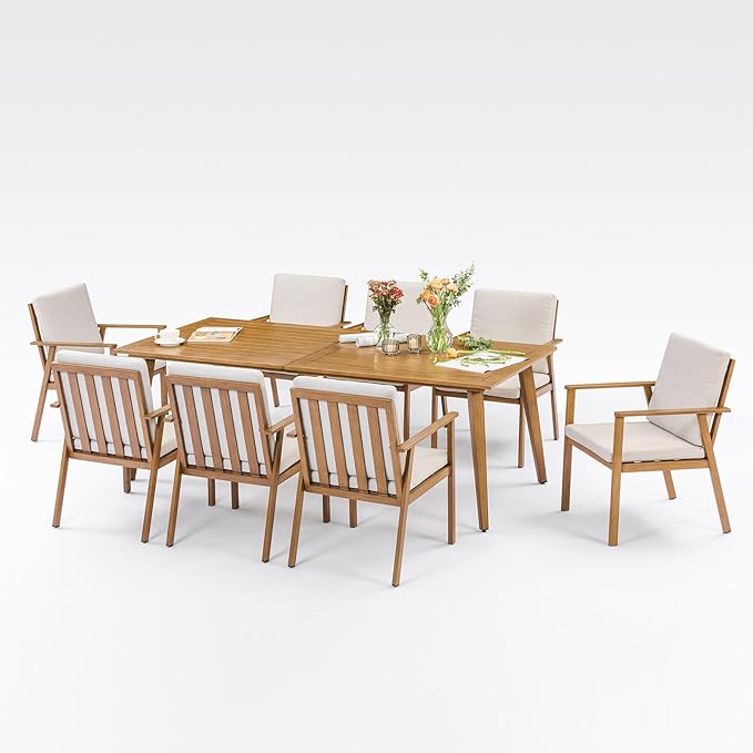 9 Pieces Patio Dining Set for 8, Outdoor Aluminum Dining Furniture Set with Umbrella Hole