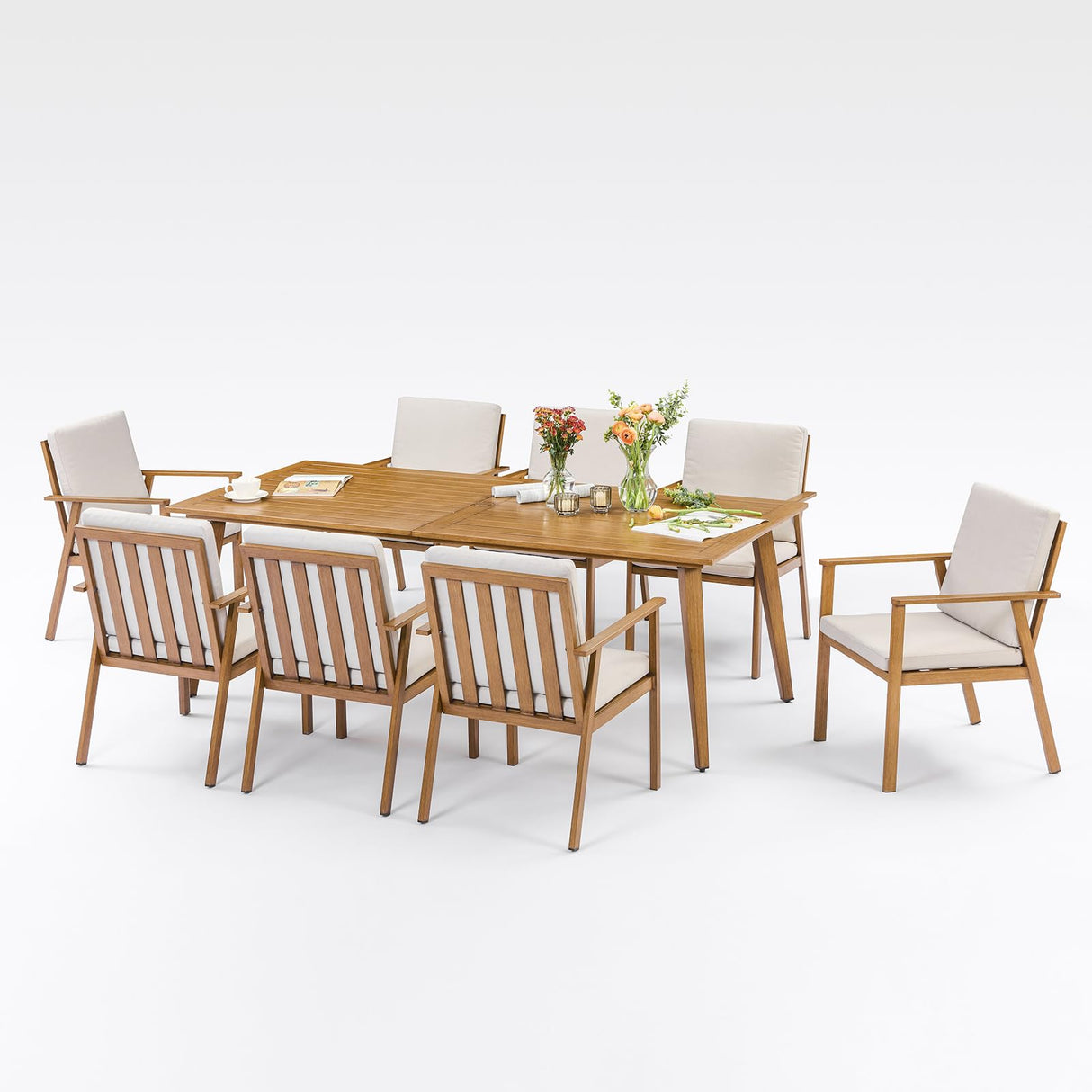 9 Pieces Patio Dining Set for 8, Outdoor Aluminum Dining Furniture Set with Umbrella Hole