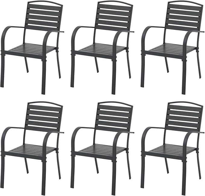 Patio Dining Chairs Set of 2, Aluminum Outdoor Dining Chairs with Faux Wood Slats
