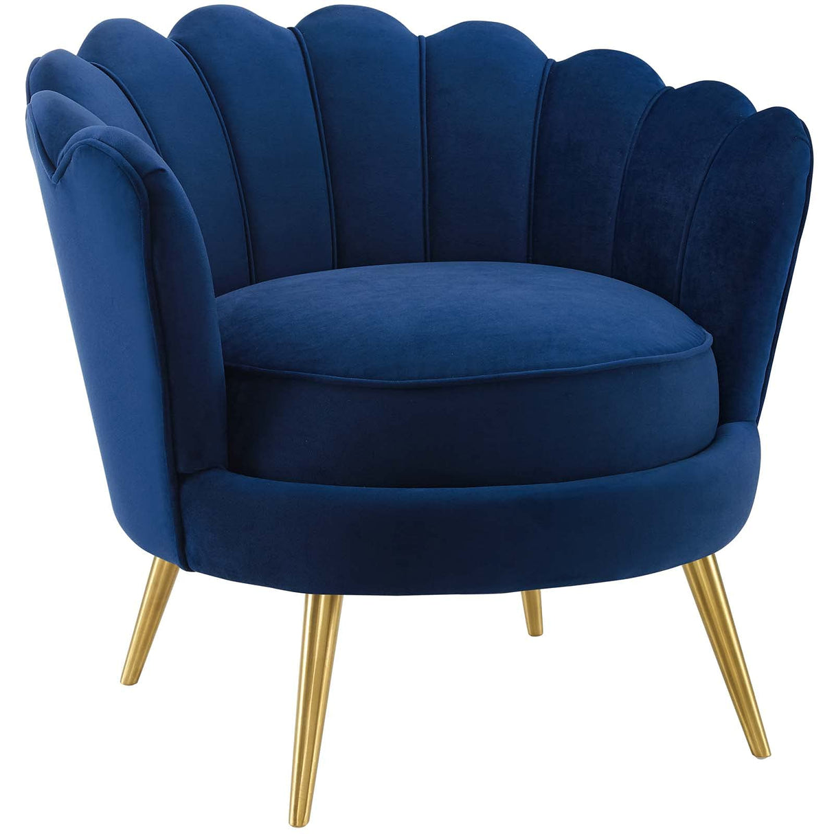 Admire Scalloped Edge Performance Velvet Accent Lounge Arm Chair in Navy