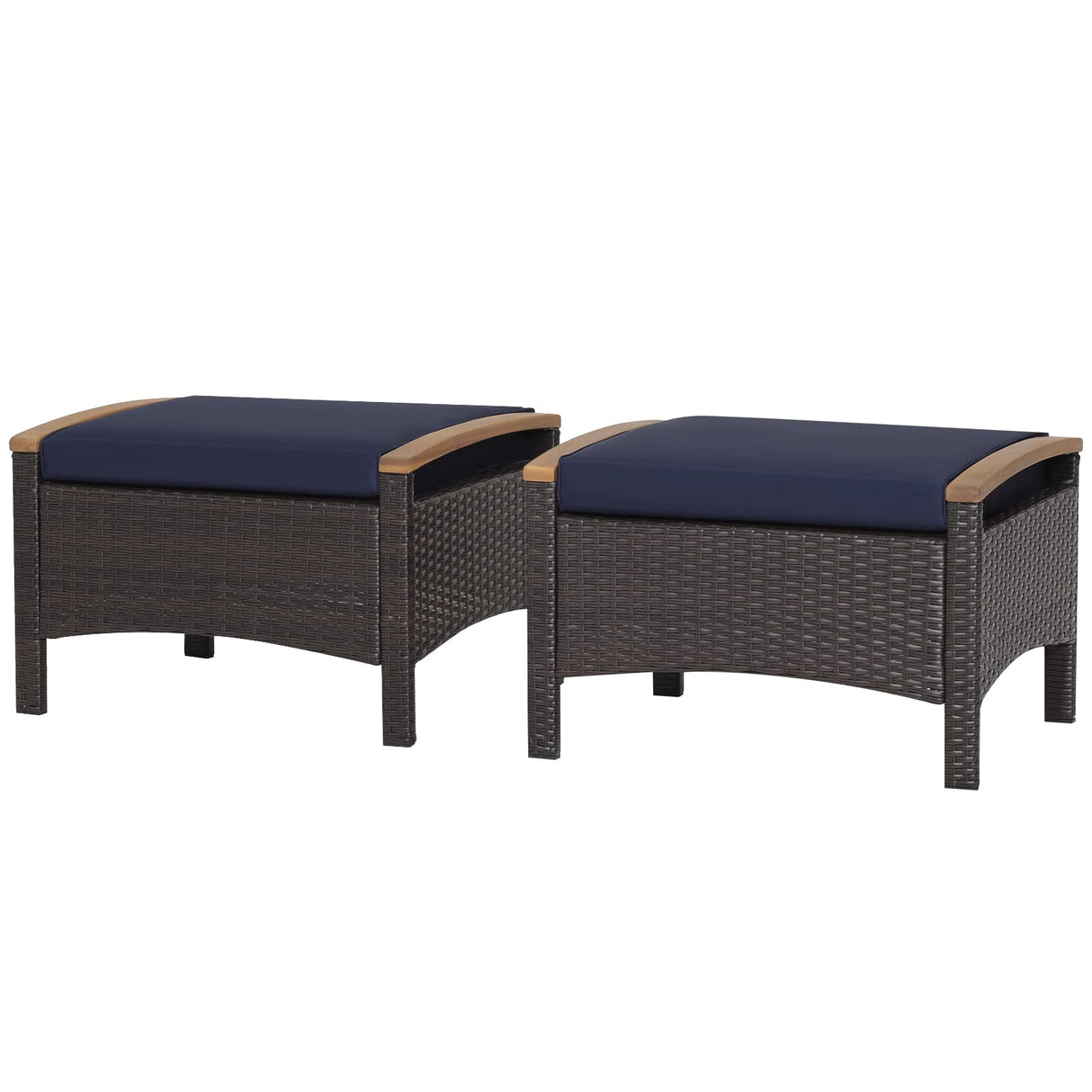 Outdoor Wicker Ottomans for Patio - 2 Pieces PE Rattan Ottoman