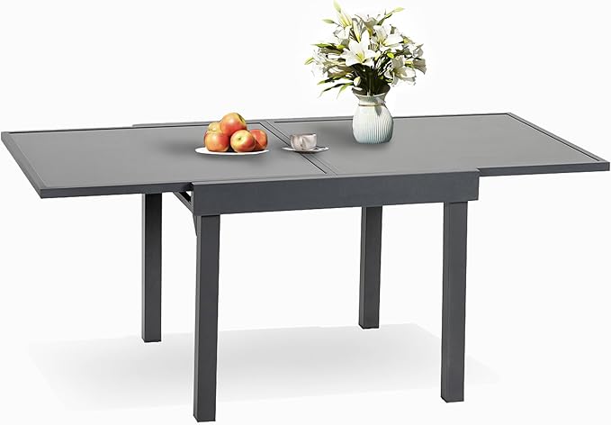 Outdoor Dining Table Glass Top Patio Dining Table, Outdoor Aluminum Extendable Dining Table