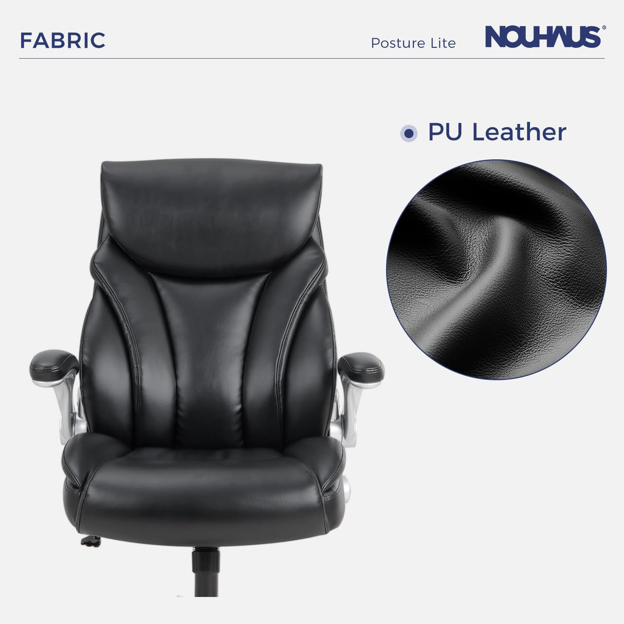 Office Chair with Lumbar Support, High Back PU Leather Ergonomic Office Chair, Executive Desk Chair Computer Chairs with Adjustable Flip-up Armrests (Posture Lite,Black)