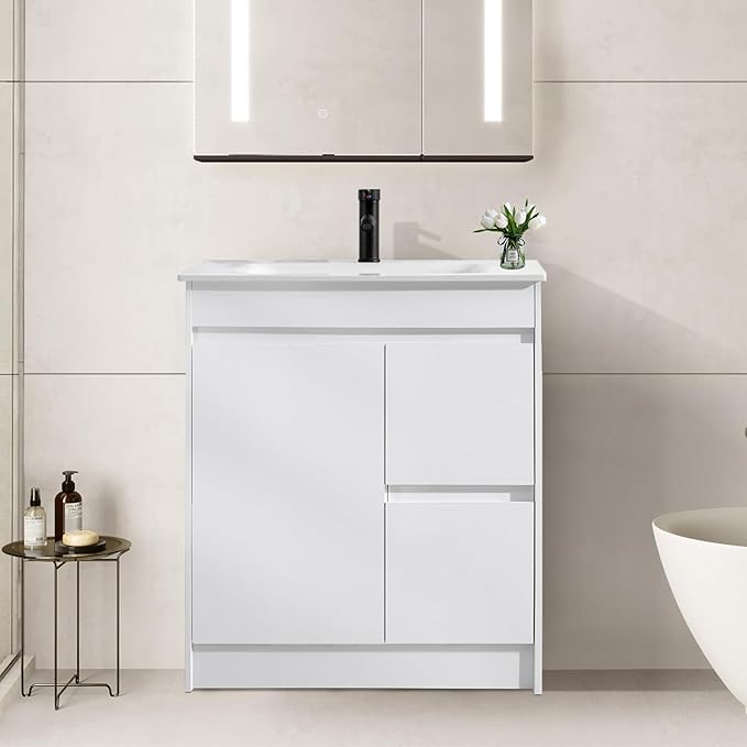 36" Bathroom Vanity Wall Mounted Floating Vanity with Ceramic Sink and Two Drawers