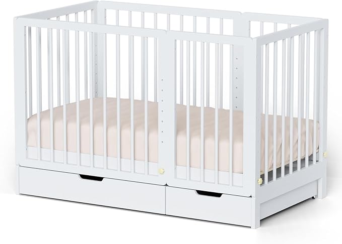 8-in-1 Convertible Crib with Drawer, Include 2" Mattress, Convert from Mini Crib