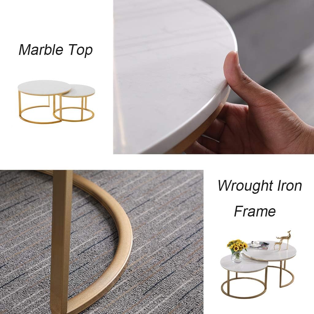 Modern Round Coffee Table Sets Marble Stacking Nesting Tables Wrought Iron Frame