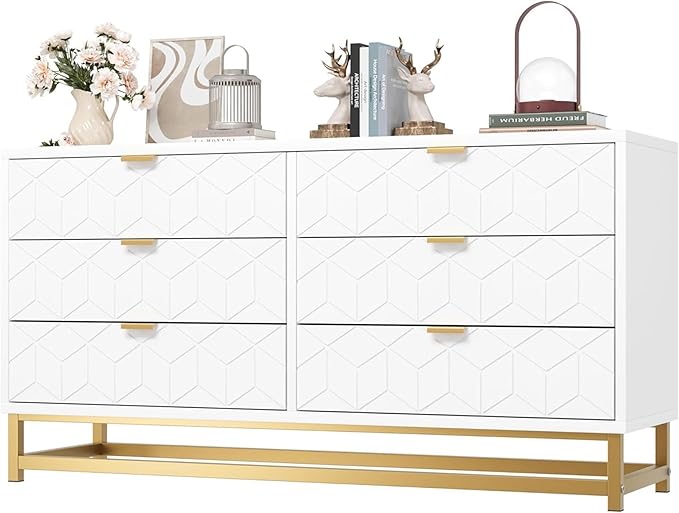 White 6 Drawer Dresser for Bedroom, 53.5" Large Dresser