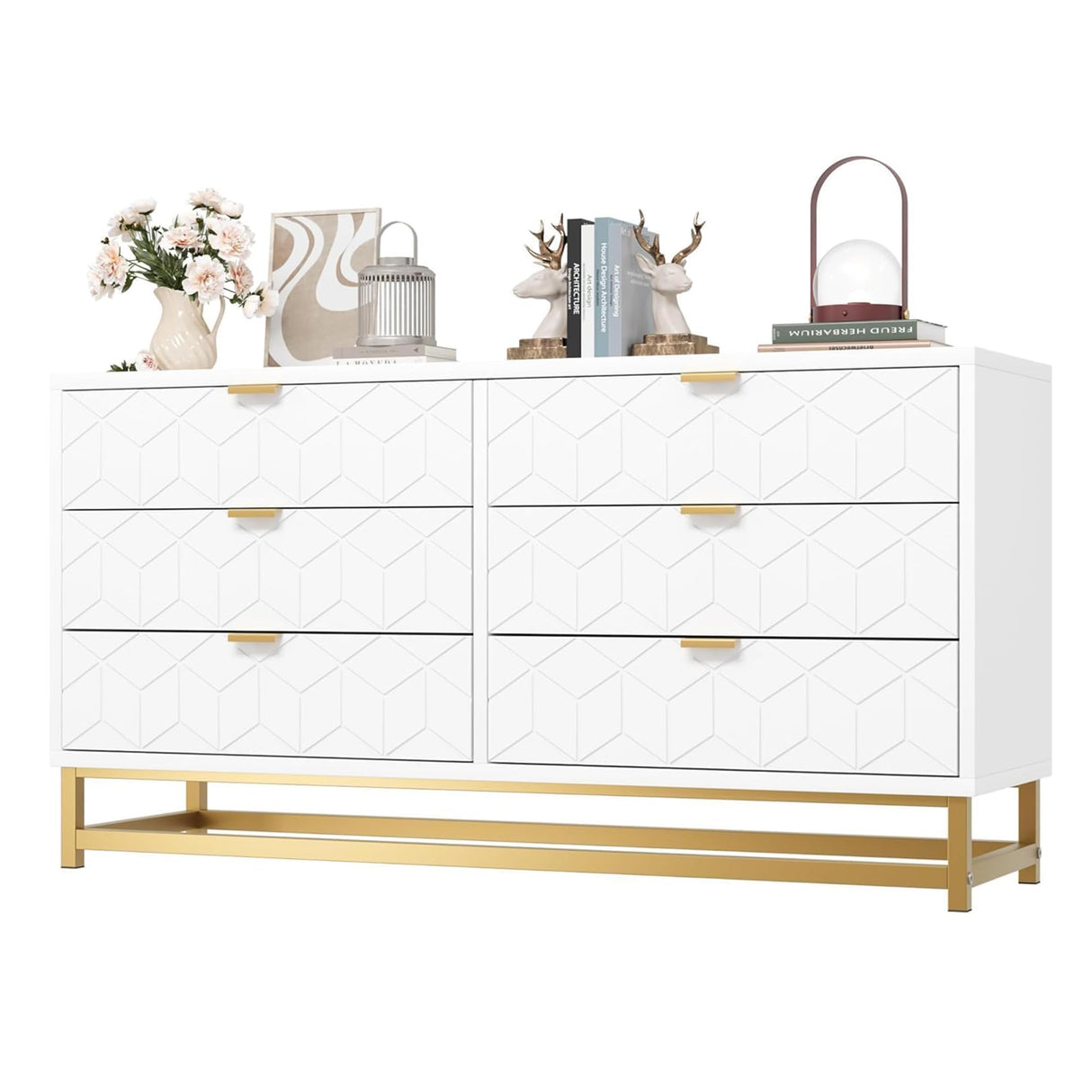 White 6 Drawer Dresser for Bedroom, 53.5" Large Dresser