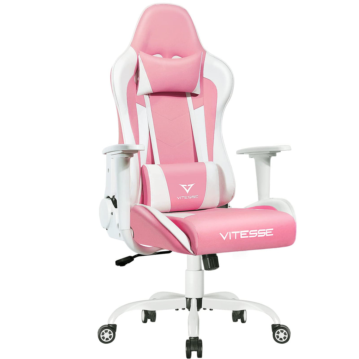 Pink Gaming Chair with Lumbar Support and Headrest