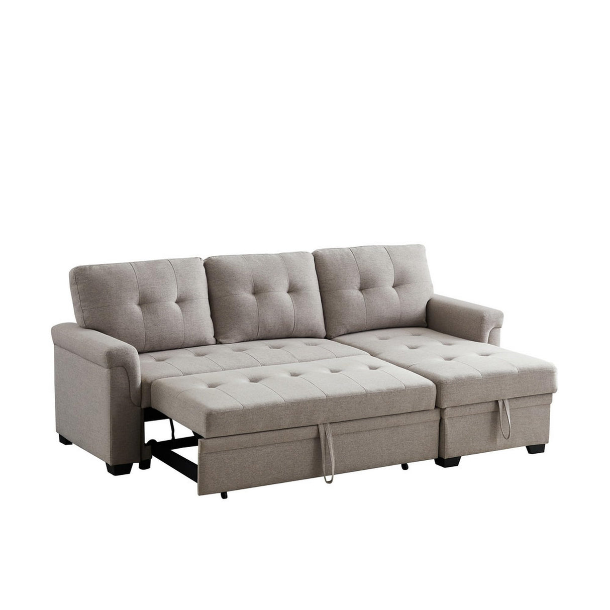 84 Inch Reversible Sleeper Sectional Sofa, Storage Chaise, Light Gray