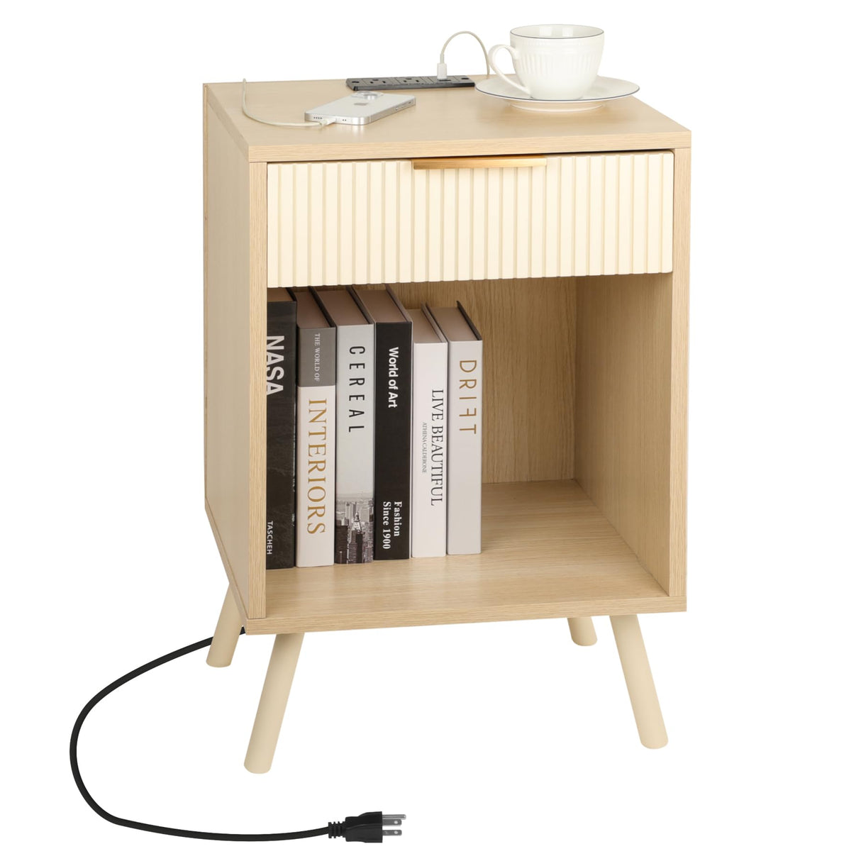 Night Stands with Charging Station,Side Tables Bedroom with Drawers and Storage