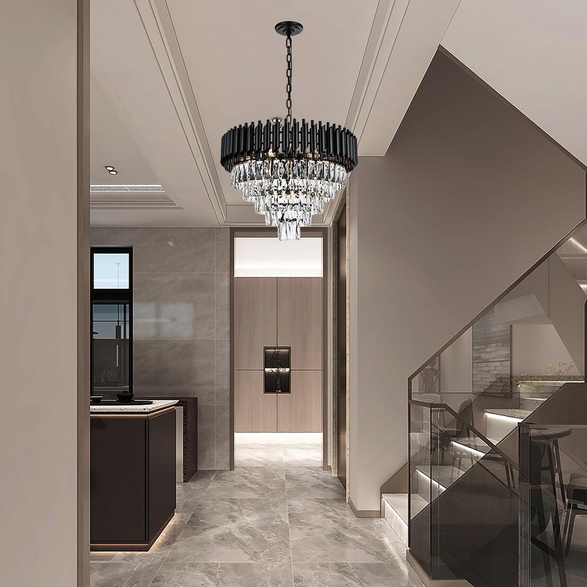 11-Light Modern Round Crystal Chandelier Lights, 5 Tiers Luxury Pendant Ceiling Light