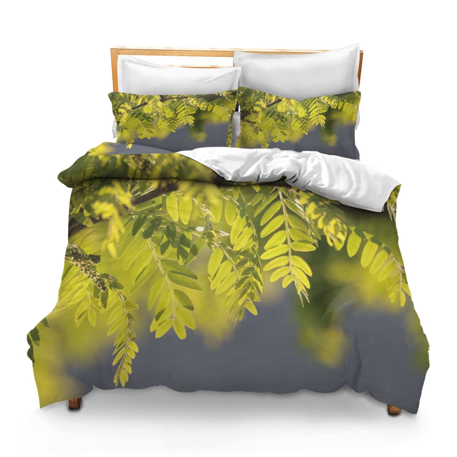 Comforter Set for Boys Kids Twin Size Locust Leaves Nature Garden Summer Plant Flora