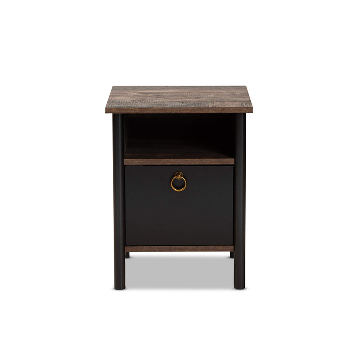 Two-Tone Rustic Brown and Black Finished Wood Nightstand