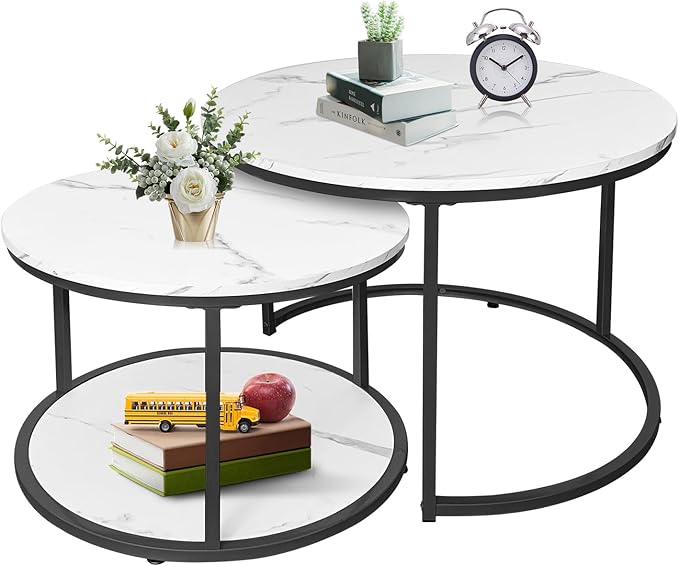 Coffee Table Set of 2 Nesting Tables,Round Sofa Table for Living Room
