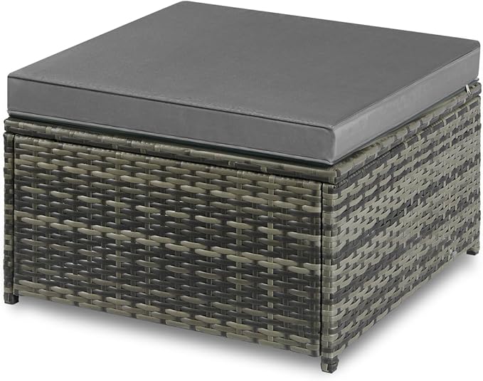 Outdoor Patio Ottoman PE Rattan Footstool All Weather Outdoor