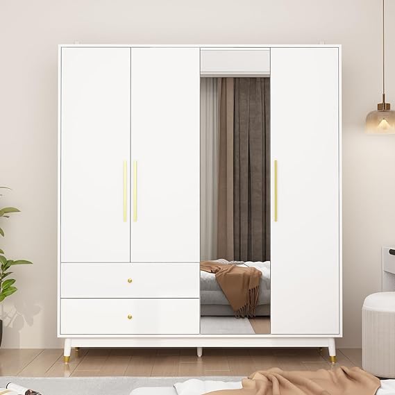 4 Door Wardrobe Armoire Closet with Mirror Door