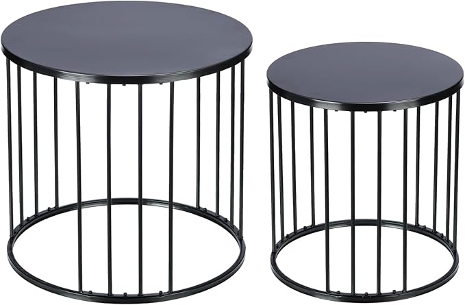 Outdoor Side Table Set of 2, Metal Circle Accent End Tables for Balcony Backyard Garden