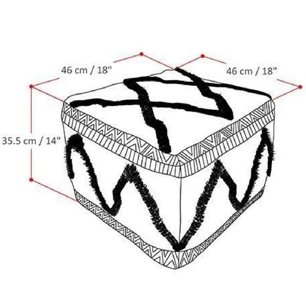 Sweeney Boho Square Pouf in Grey, Natural Handloom Woven Pattern for the Living Room