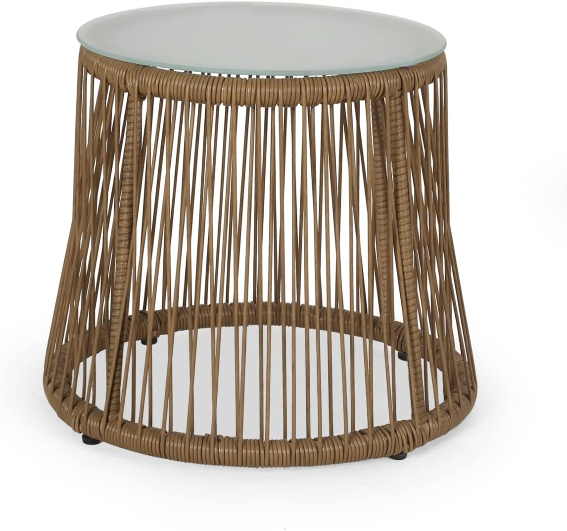Russell Outdoor END Table, Light Brown + Silver