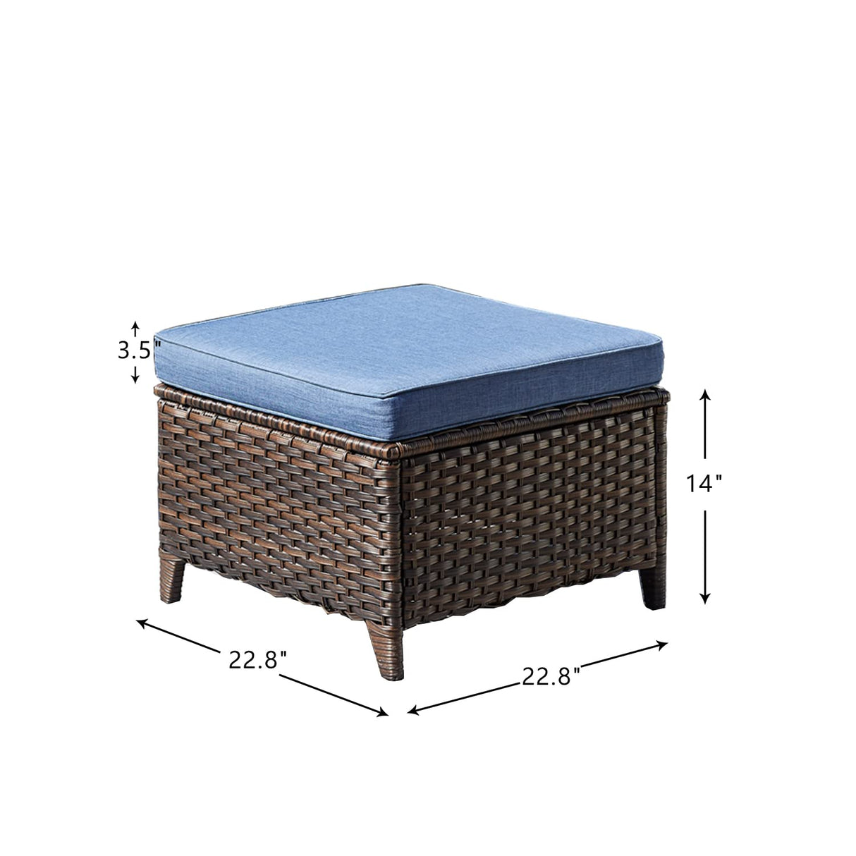 HUMMUH Outdoor Ottomans for Patio Set of 2 PE Wicker Steel Frame Outdoor Footstool for Patio, Backyard, Additional Seating, Side Tables with Removable Weather-Resistant Cushions