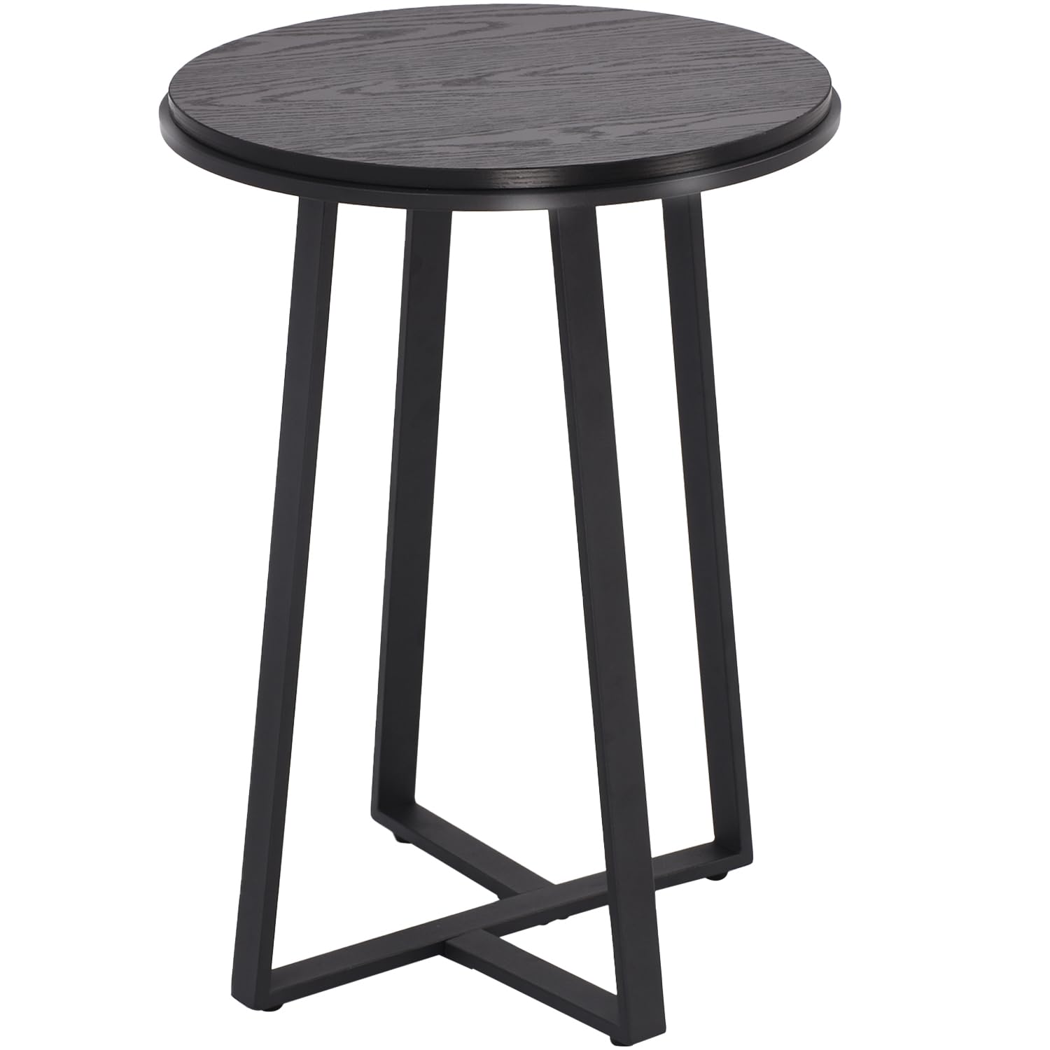 Round End Table, Small Side Table Black Color MDF Top, Metal Frame Black