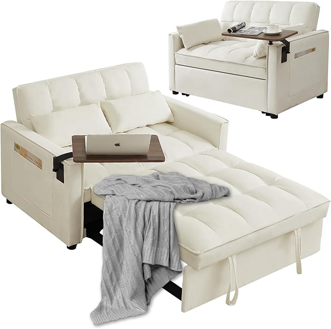 3 in 1 Sleeper Sofa Couch Bed, Modern Velvet Convertible Sofa Bed