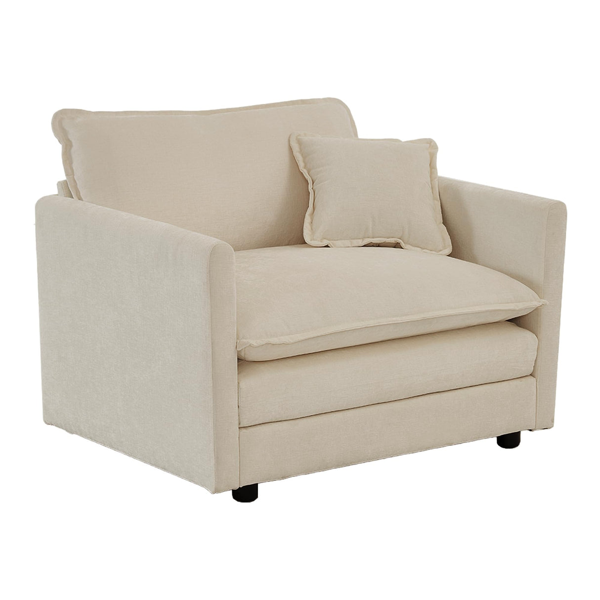 Comfy Chenille Upholstered Accent Chair with Movable Ottoman