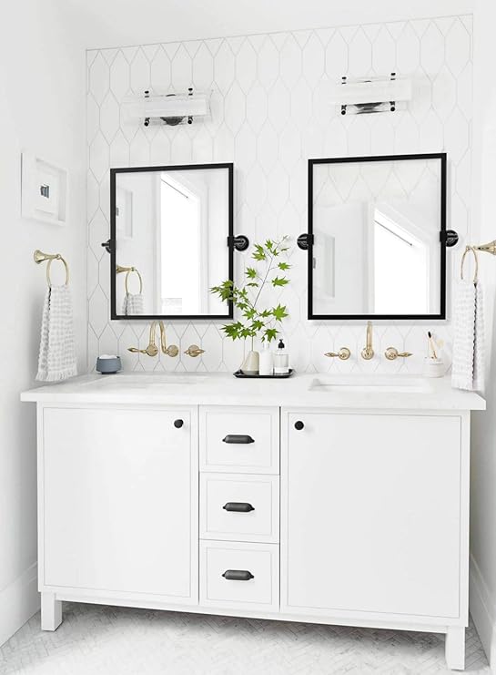 ' Black Metal Framed Pivot Rectangle Bathroom Mirror Tilting Beveled Vanity