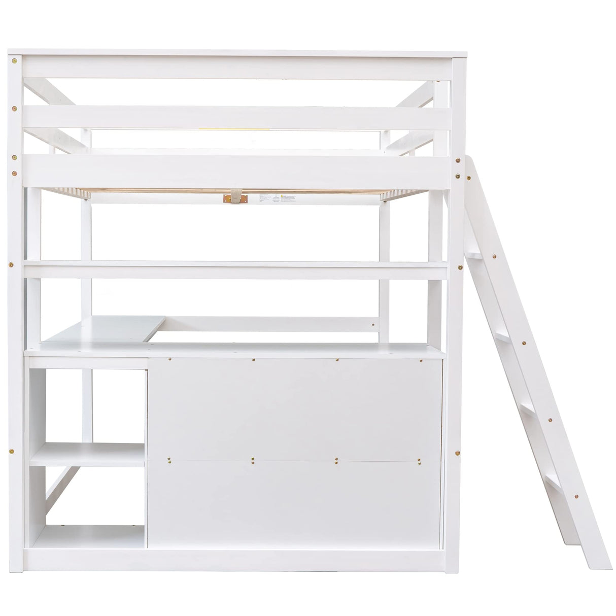 Full Size Loft Bed with Desk and Storage, Solid Wood Loft Bed Frame