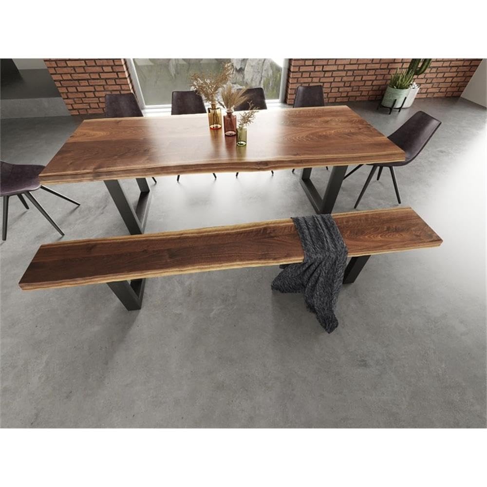 Brylee Collection Modern Style Live Edge Solid Wood Top Extra Large Dining Bench