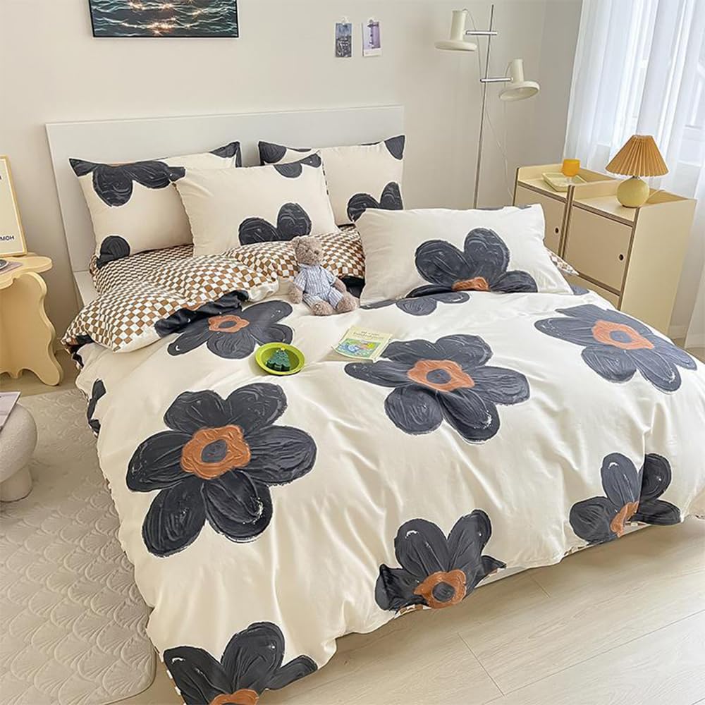 Black Sunflower Comforter Set King 3 Pieces Beige Floral Bedding Comforter Sets Pumpkin