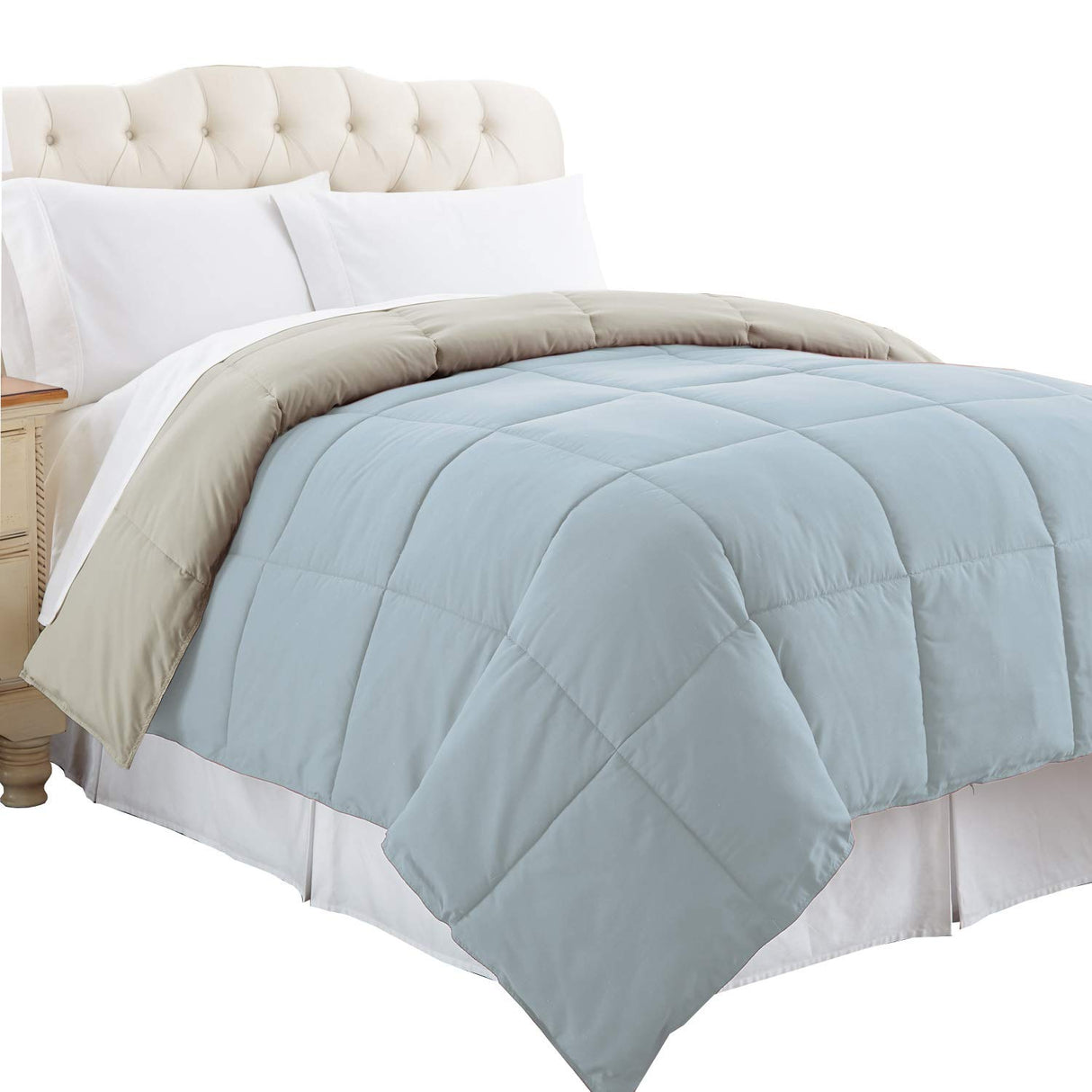 Gray and Blue Genoa King Size Box Quilted Reversible Comforter