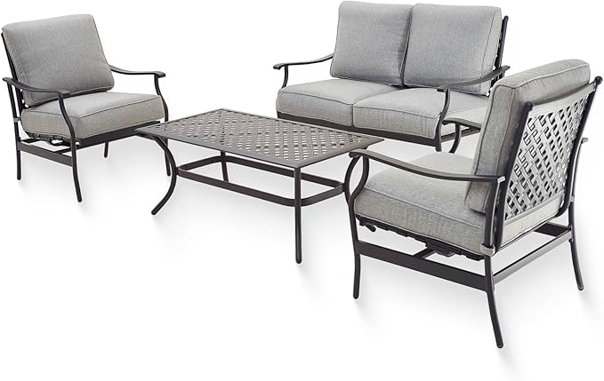 Patio Conversation Set 4 Pieces Cushioned Outdoor Furniture Sets with All Weather Frame