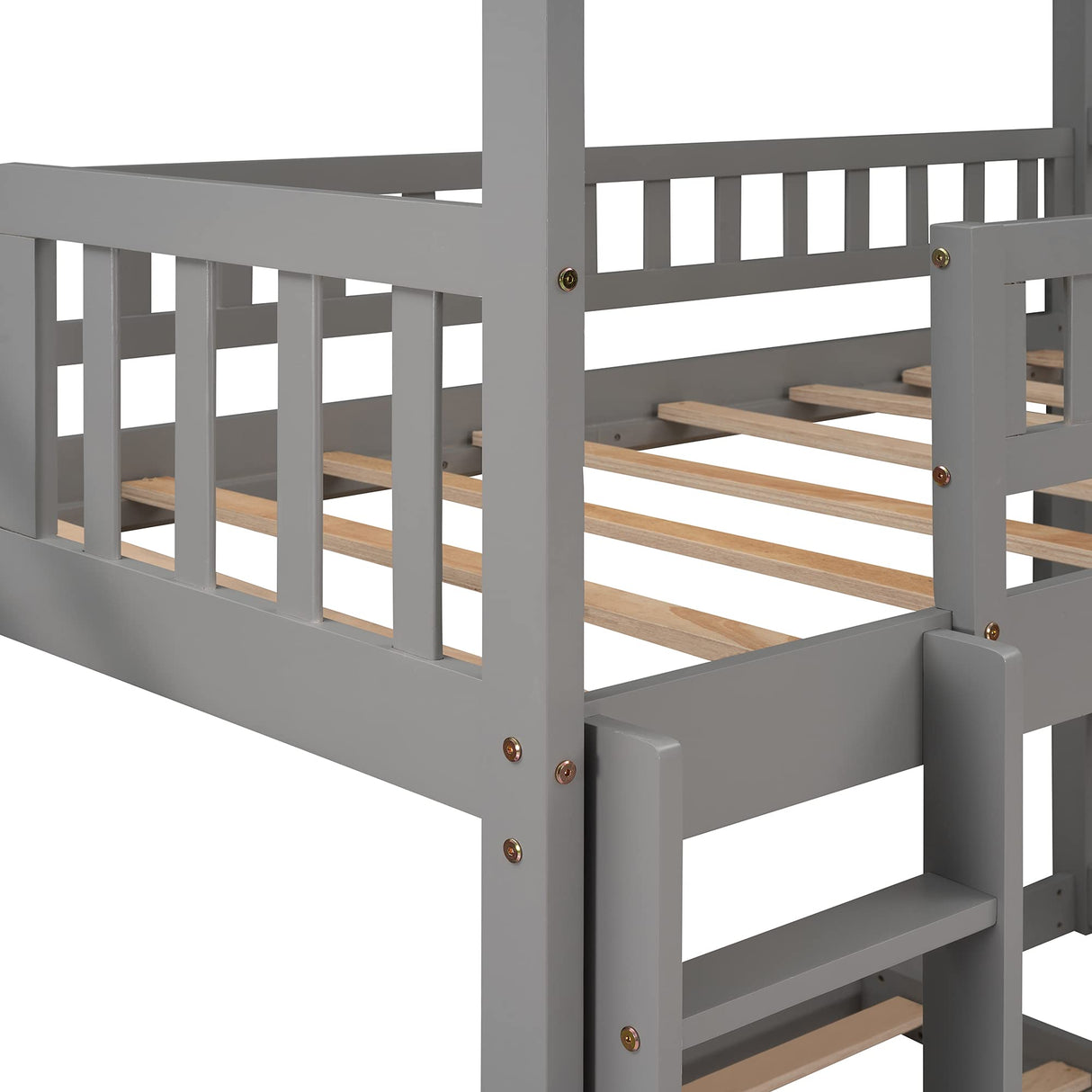 Twin Bunk Bed with Slide, Solid Wood Bunk Loft Bed Frame with Two Drawers Stairs