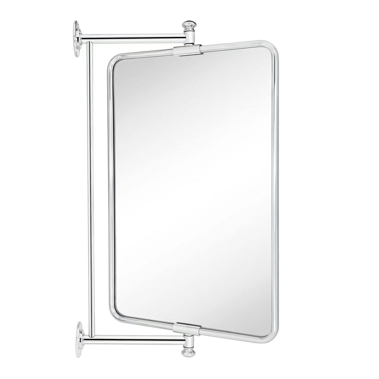 Chrome Rounded Rectangle Pivot Bathroom Mirror 14 x 22 Inch