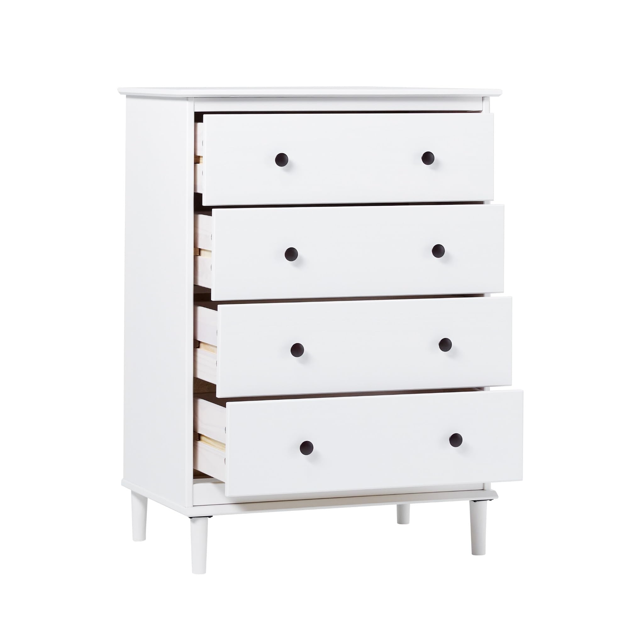 Walker Edison Modern Tall 4-Drawer Solid Wood Dresser Bedroom Storage Drawer Organizer Closet Hallway, 40 Inch, White