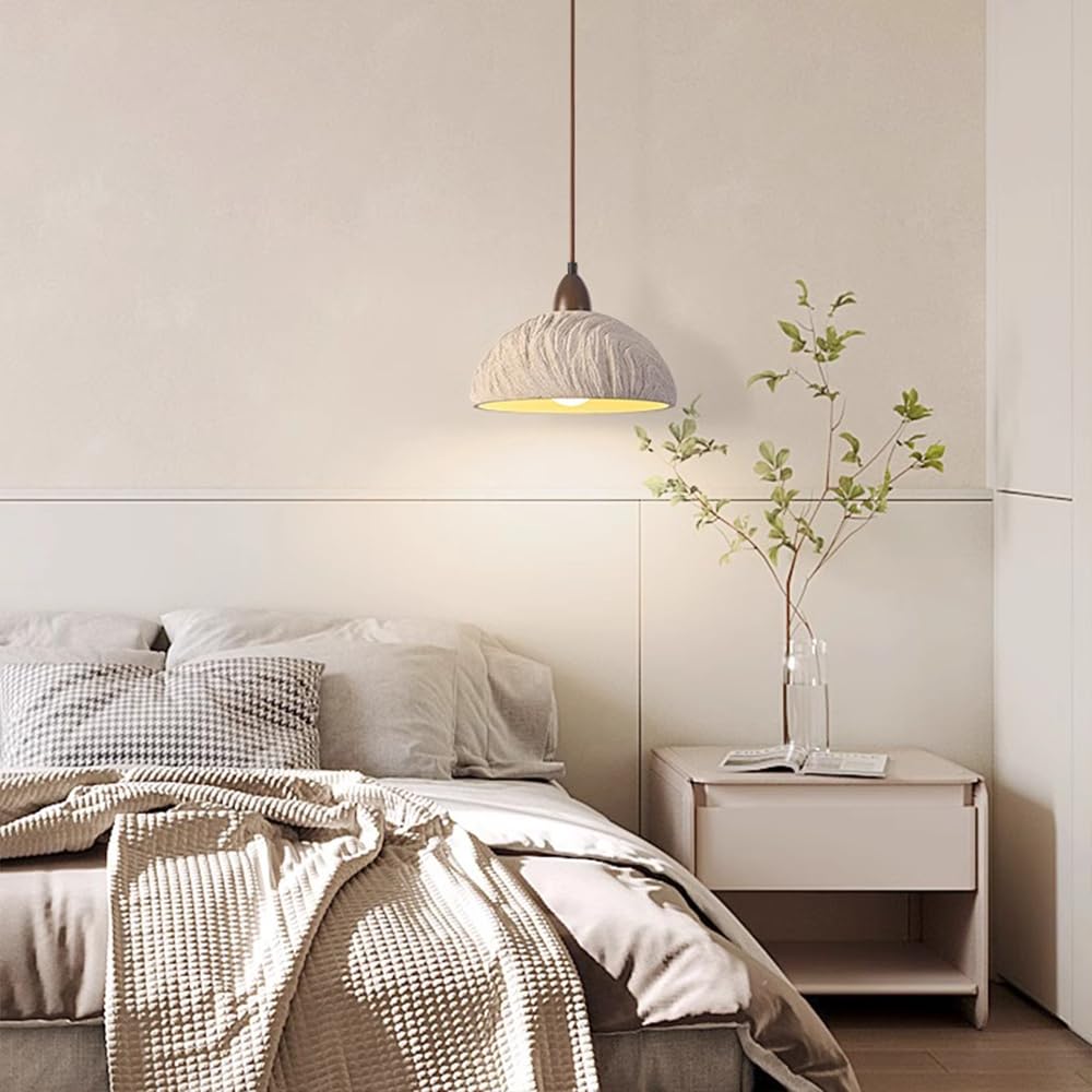 Wabi Sabi Concrete Pendant Light 10.8" Grey Textured Lampshade