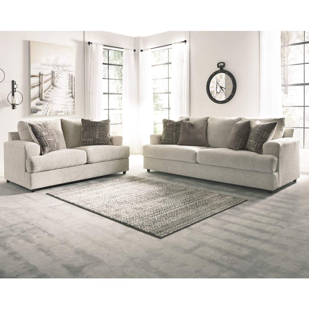 Soletren Contemporary Chenille Sofa with 4 Accent Pillows, Off-White