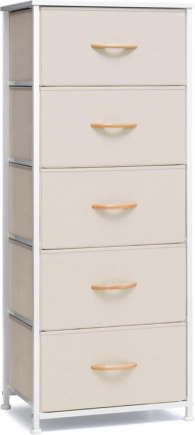 Vertical Dresser Storage Tower - Sturdy Steel Frame, Wood Top