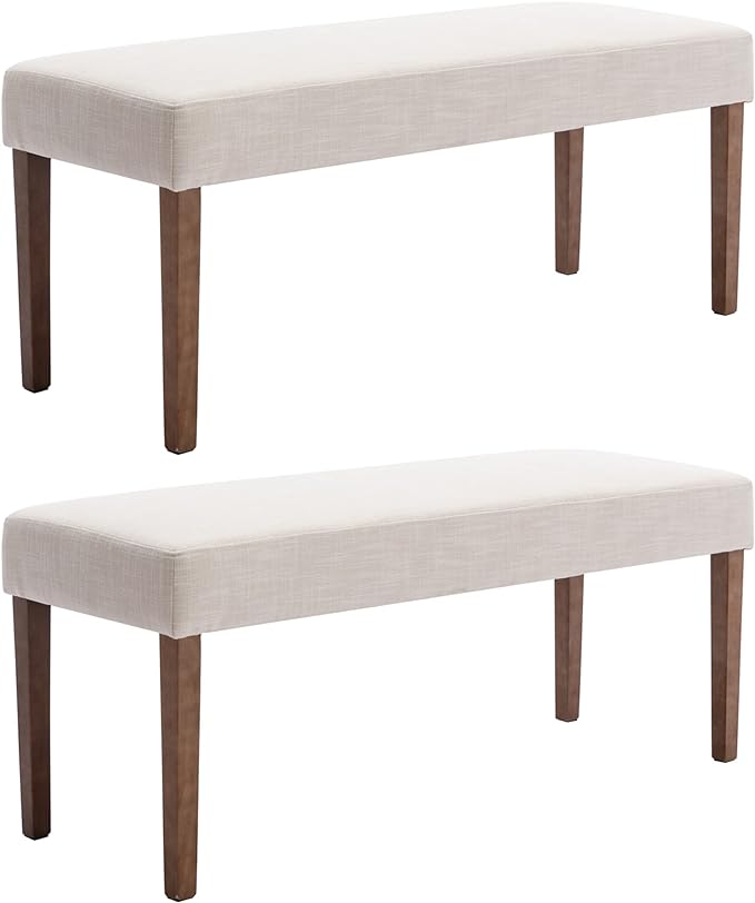 Farmhouse Linen Upholstered Dining Bench