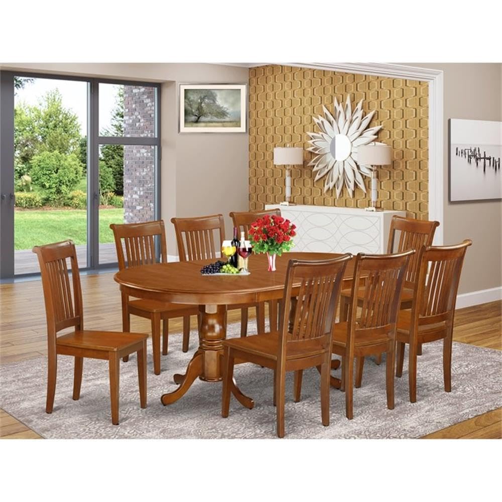 PLPO9-SBR-W 9 Piece Dining Room Furniture Set Includes an Oval Kitchen Table with Butterfly Leaf
