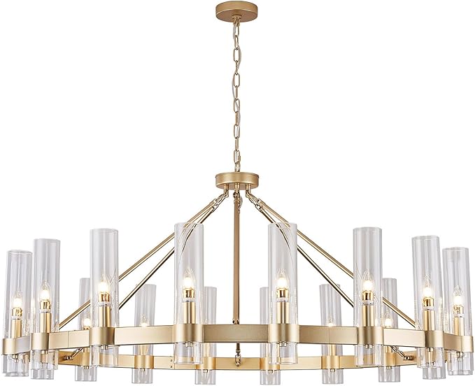 Wagon Wheel Chandelier 8-Light Glass Pendant Light, Industrial Modern Golden Pendant