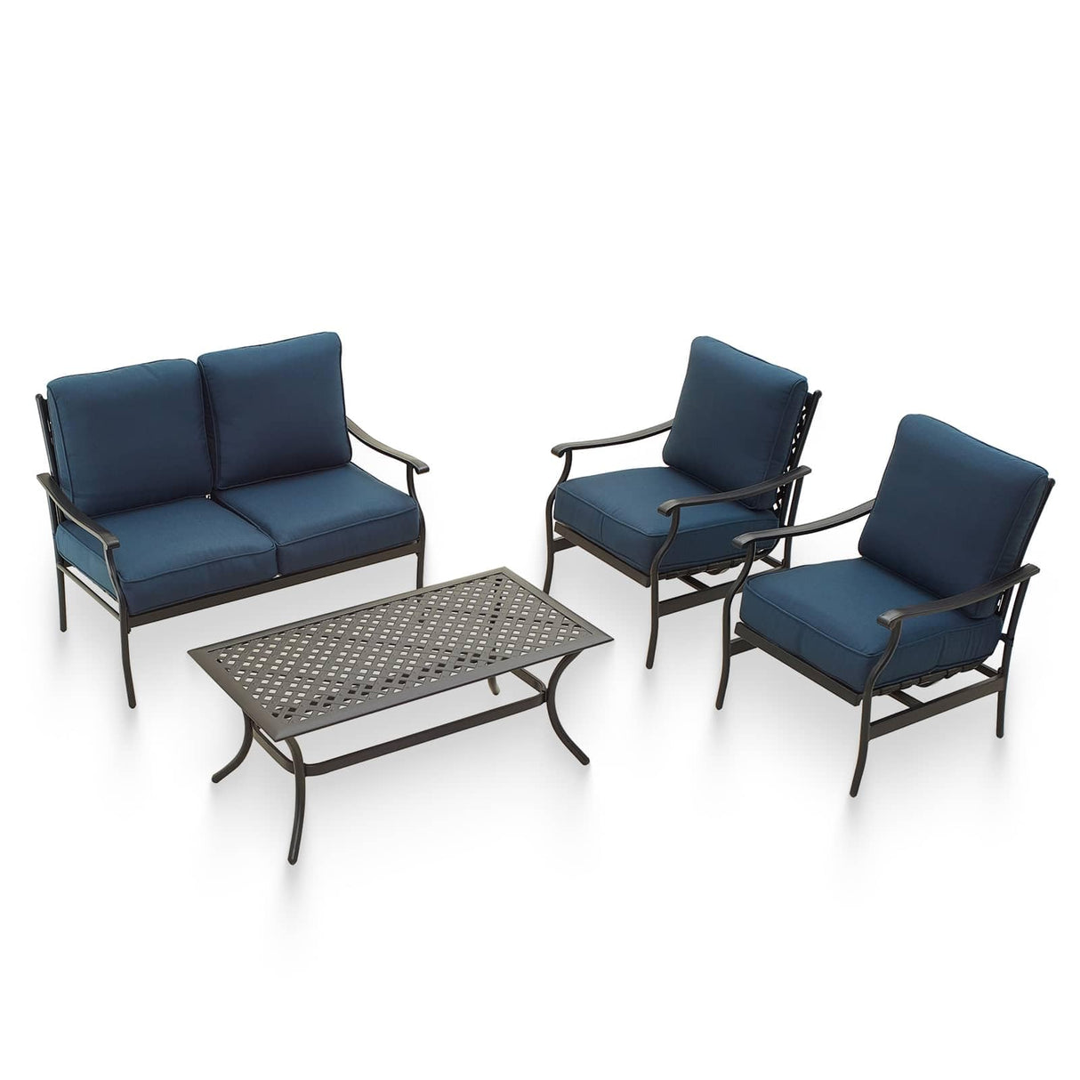Patio Conversation Set 4 Pieces Cushioned Outdoor Furniture Sets with All Weather Frame